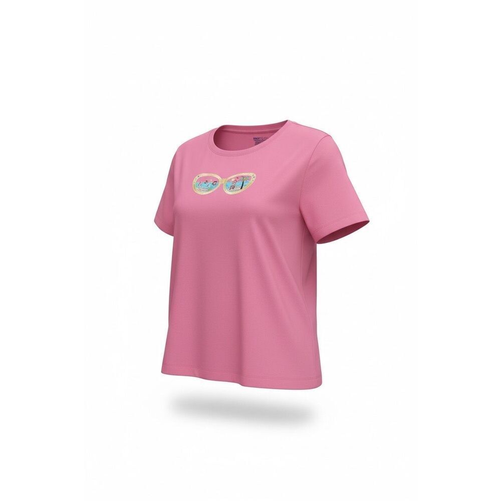 Basic Editions‎ Embroidered Sunglasses Beach Short Sleeve T-Shirt Pink Size 2X